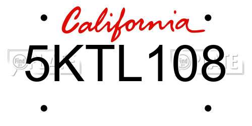 5KTL108 California License Plate