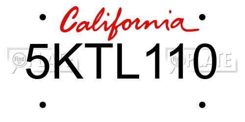 5KTL110 California License Plate