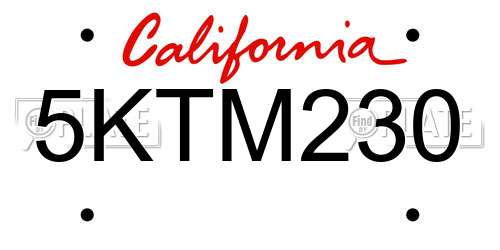 5KTM230 California License Plate