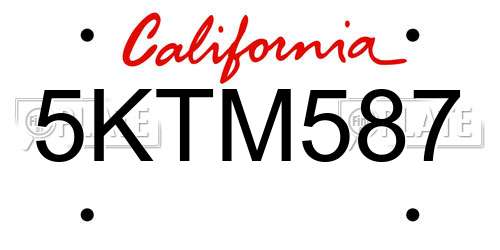 5KTM587 California License Plate