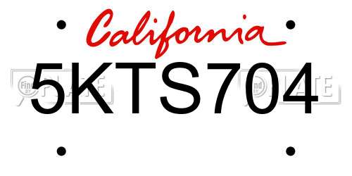 5KTS704 California License Plate
