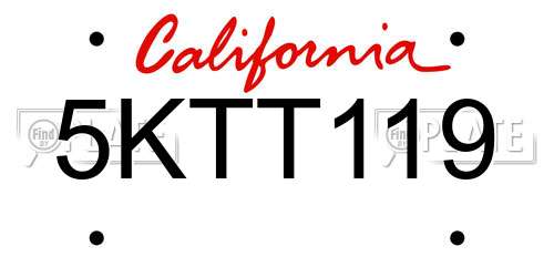 5KTT119 California License Plate
