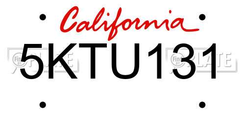 5KTU131 California License Plate
