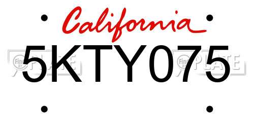 5KTY075 California License Plate