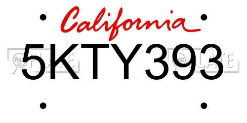 5KTY393 California License Plate