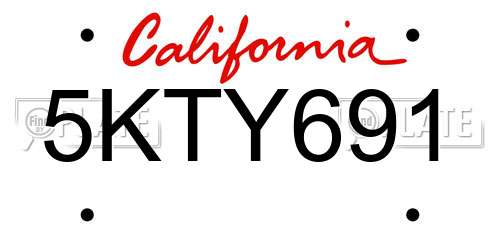 5KTY691 California License Plate