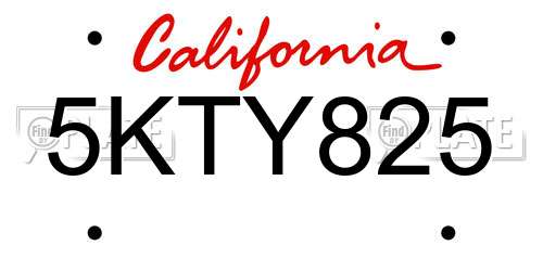 5KTY825 California License Plate