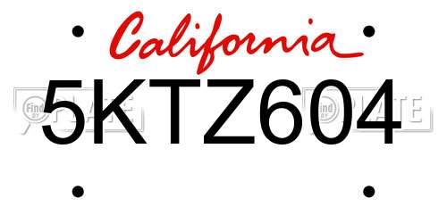 5KTZ604 California License Plate