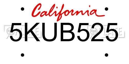 5KUB525 California License Plate