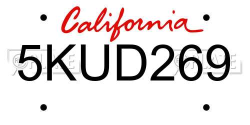 5KUD269 California License Plate