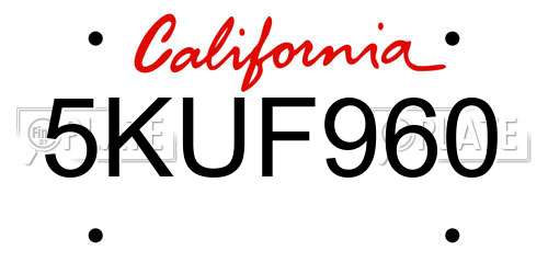 5KUF960 California License Plate