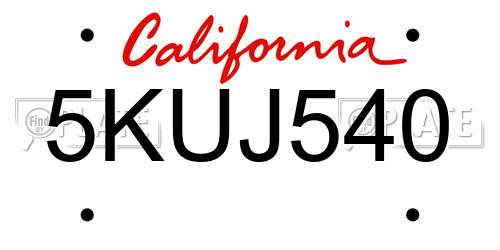 5KUJ540 California License Plate