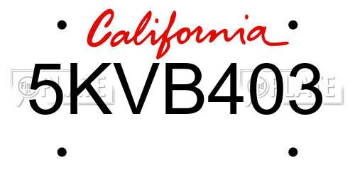 5KVB403 California License Plate