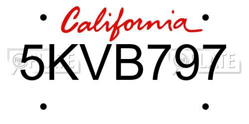 5KVB797 California License Plate