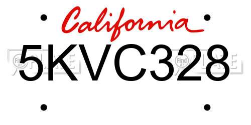 5KVC328 California License Plate