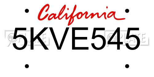 5KVE545 California License Plate