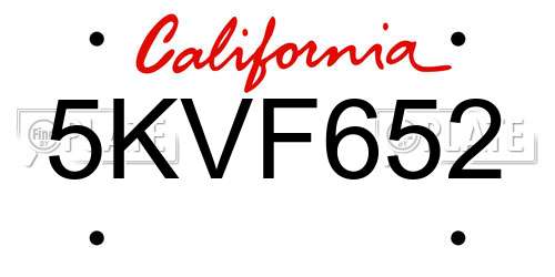 5KVF652 California License Plate