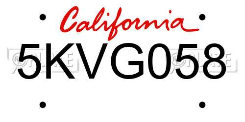 5KVG058 California License Plate