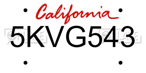 5KVG543 California License Plate