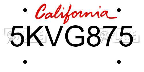 5KVG875 California License Plate
