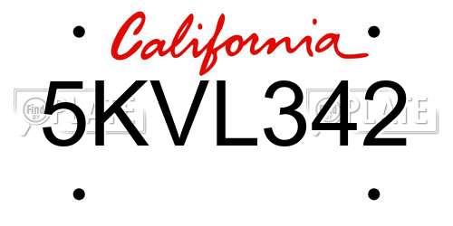 5KVL342 California License Plate