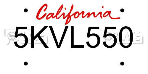 5KVL550 California License Plate