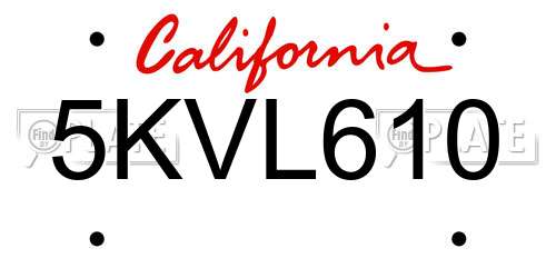5KVL610 California License Plate