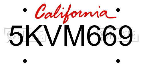 5KVM669 California License Plate