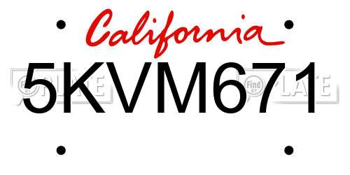 5KVM671 California License Plate