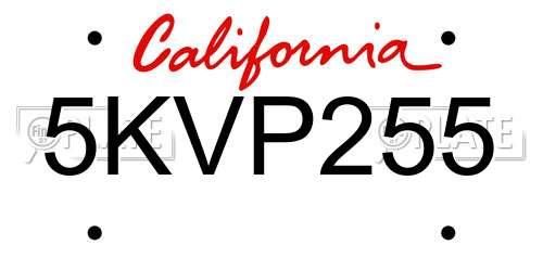 5KVP255 California License Plate