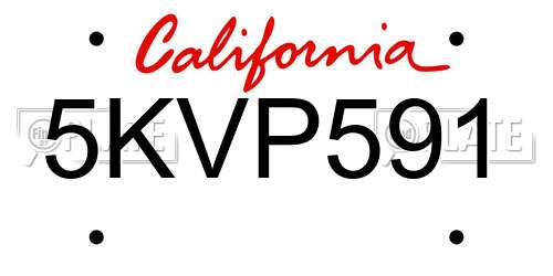 5KVP591 California License Plate