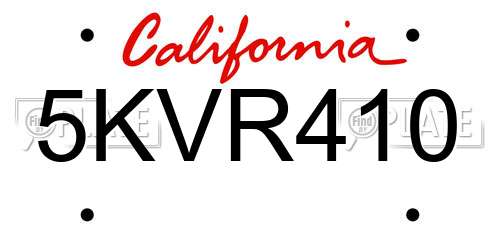 5KVR410 California License Plate