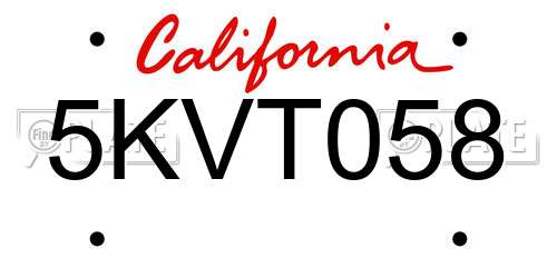 5KVT058 California License Plate