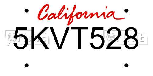 5KVT528 California License Plate