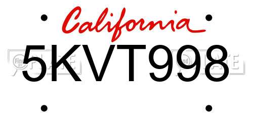 5KVT998 California License Plate