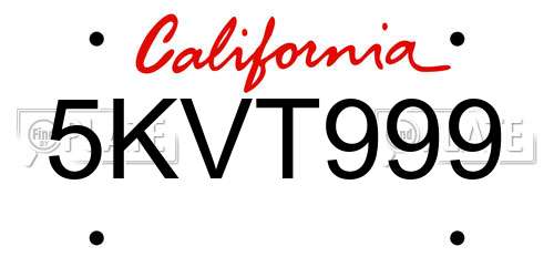 5KVT999 California License Plate
