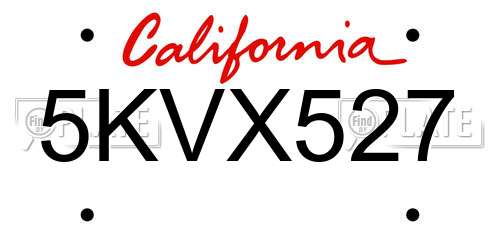 5KVX527 California License Plate