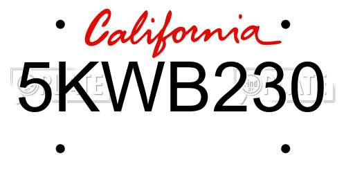 5KWB230 California License Plate