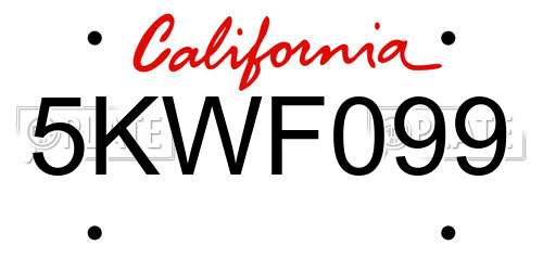 5KWF099 California License Plate