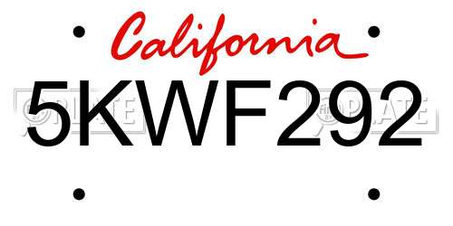 5KWF292 California License Plate