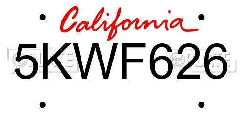 5KWF626 California License Plate