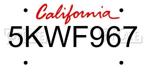 5KWF967 California License Plate
