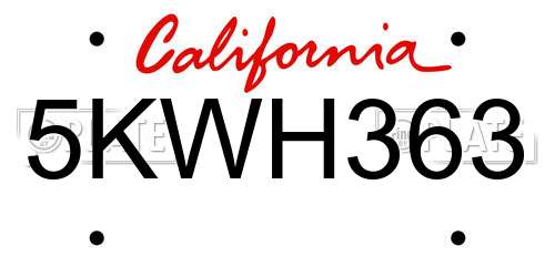 5KWH363 California License Plate