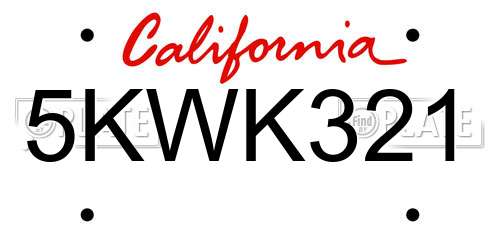 5KWK321 California License Plate