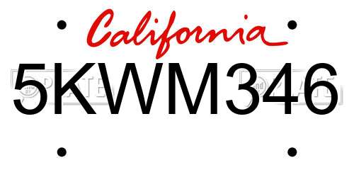5KWM346 California License Plate