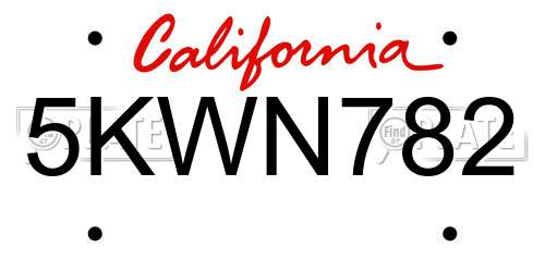 5KWN782 California License Plate