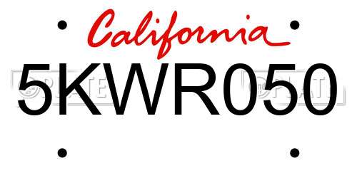 5KWR050 California License Plate