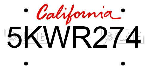 5KWR274 California License Plate
