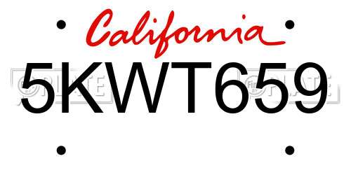 5KWT659 California License Plate