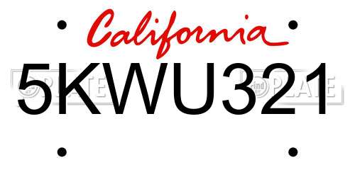 5KWU321 California License Plate